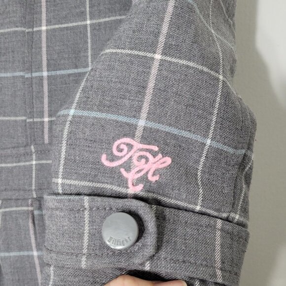 Tommy Hilfiger Gray Girl Windowpane Check Button Front Peplum Coat Jacket Size 5 - Picture 2 of 14